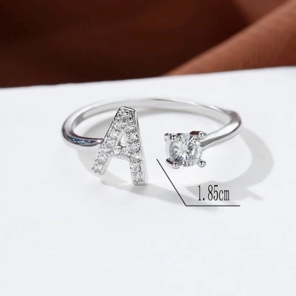 🤩 Letter “A” Cubic Zircon Silvertone Adjustable Ring NWT - Picture 4 of 10